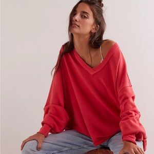 We The Free Venice V-Neck Sweatshirt In Red Coral